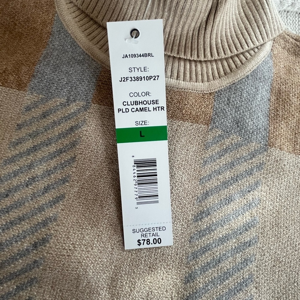 Joseph A. Plaid Turtleneck Oversized Poncho Designer Sweater Size Large - Picture 3 of 15